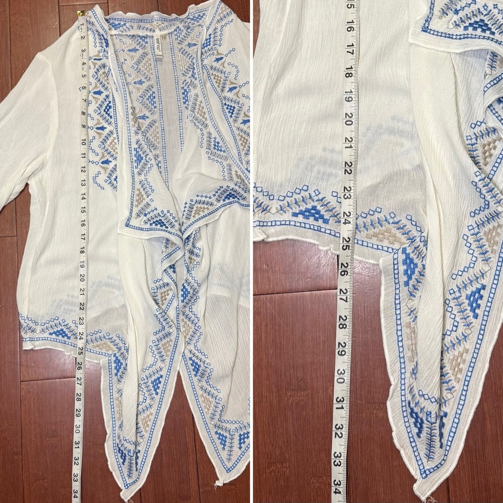 Embroidered‎ Open Front White Cardigan - Picture 8 of 8